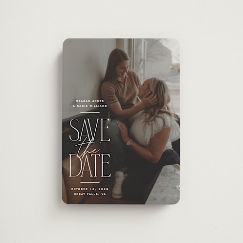 This is a cotton save the date magnets with standard by Owl and Toad called monument printing on magnet paper in magnet