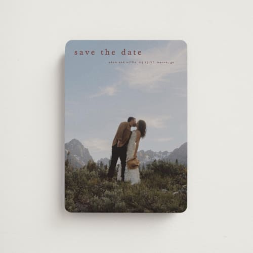 This is a mulberry save the date magnets with standard by Stacey Meacham called typographic header printing on magnet paper in magnet