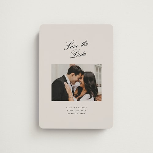 This is a clay save the date magnets with standard by Olivia Kanaley Inman called hayworth printing on magnet paper in magnet