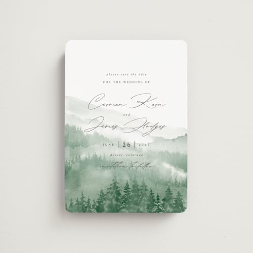 This is a fern save the date magnets with standard by Helen Halik called over the mountains printing on magnet paper in magnet