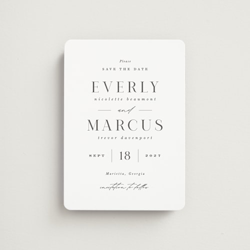 This is a snow save the date magnets with standard by Hooray Creative called everly printing on magnet paper in magnet