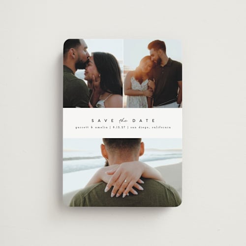 This is a frosting save the date magnets with standard by Brianne Larsen called simple date printing on magnet paper in magnet