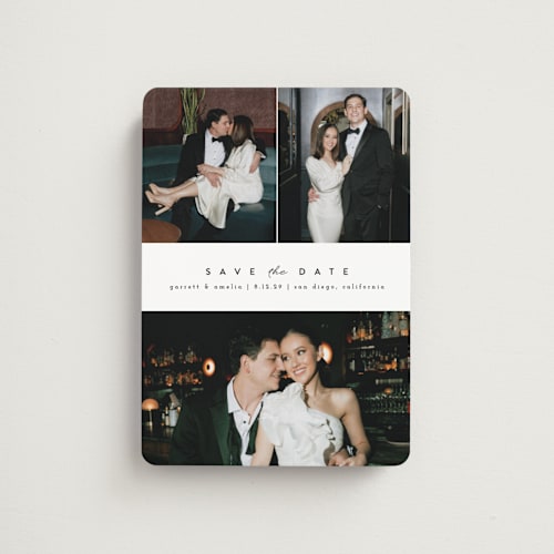 This is a frosting save the date magnets with standard by Brianne Larsen called simple date printing on magnet paper in magnet