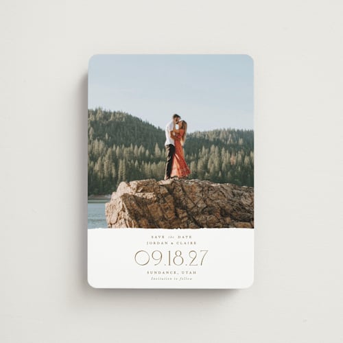 This is a cotton save the date magnets with standard by Robert and Stella called lawrence printing on magnet paper in magnet