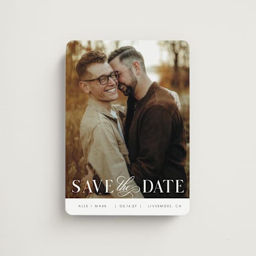 This is a lily save the date magnets with standard by Christy Hy Lee called simple space printing on magnet paper in magnet