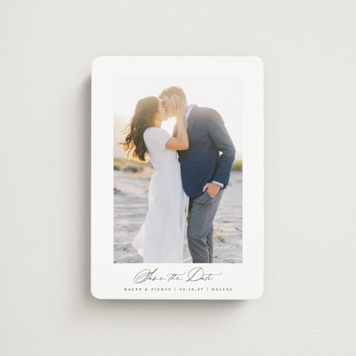 This is a sugar save the date magnets with standard by Jessica Williams called harmonious printing on magnet paper in magnet