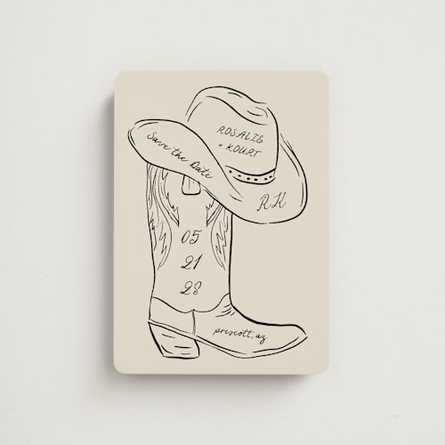 This is a sand save the date magnets with standard by Jelena Vuletic called lariat printing on magnet paper in magnet