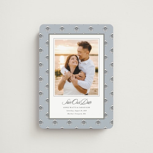 This is a classic save the date magnets with standard by Cindy Reynolds called sophisticated charm printing on magnet paper in magnet