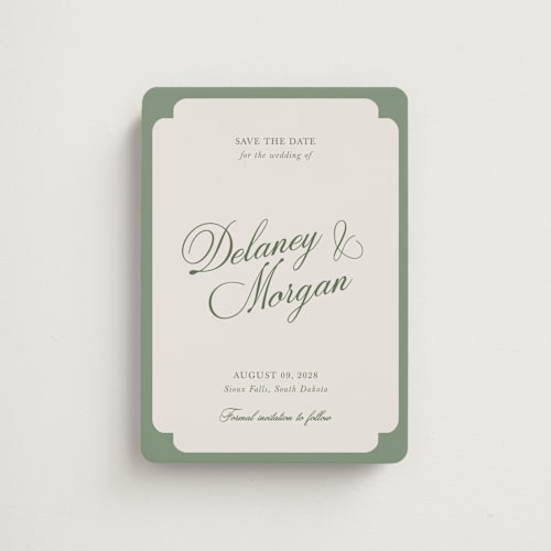 This is a olive save the date magnets with standard by Cass Loh called classic bold border printing on magnet paper in magnet