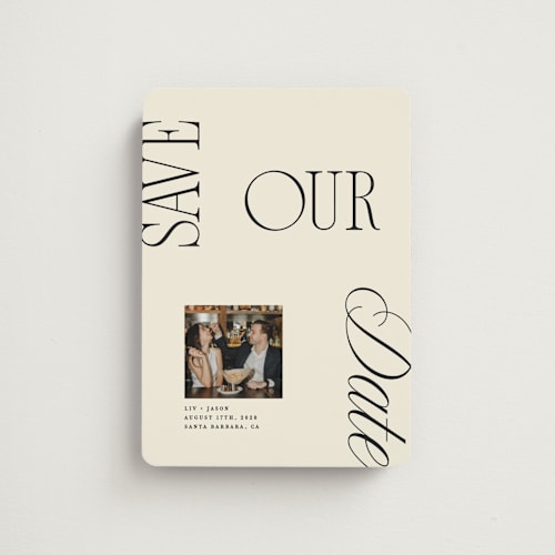 This is a buttercream save the date magnets with standard by Olivia Goree called true romance printing on magnet paper in magnet