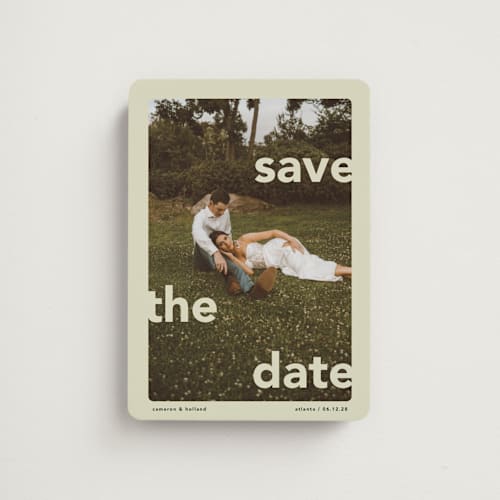 This is a mint save the date magnets with standard by Lori Wemple called save.the.date printing on magnet paper in magnet