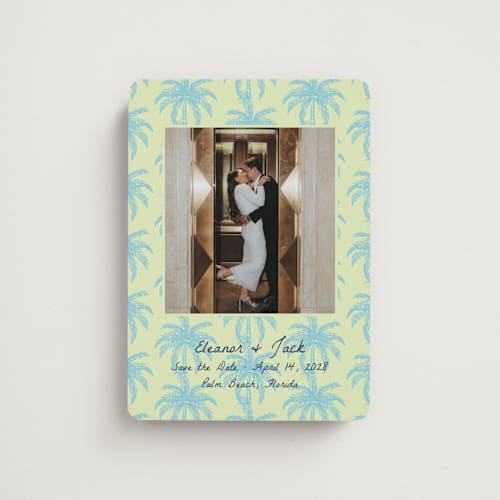This is a tide save the date magnets with standard by Megan Davis called palm beach printing on magnet paper in magnet