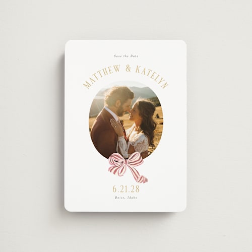 This is a rose save the date magnets with standard by Itsy Belle Studio called ruban en fleur printing on magnet paper in magnet