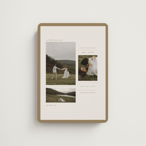This is a linen save the date magnets with standard by Bramble Studio called savour printing on magnet paper in magnet