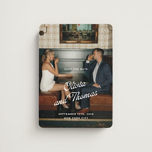 This is a sugar save the date magnets with standard by Paper Raven Co. called manhattan printing on magnet paper in magnet