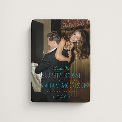 This is a sky save the date magnets with standard by Kristie Kern called the cinema printing on magnet paper in magnet