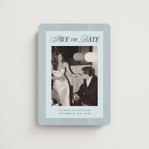 This is a navy save the date magnets with standard by Pati Cascino called sienna printing on magnet paper in magnet