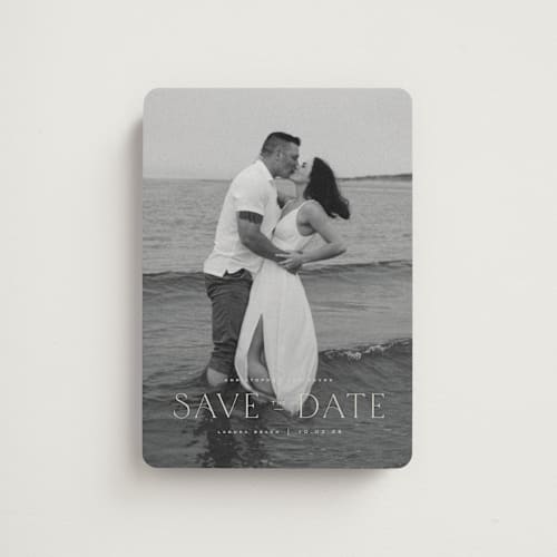 This is a linen save the date magnets with standard by Wildfield Paper Co called summer love printing on magnet paper in magnet