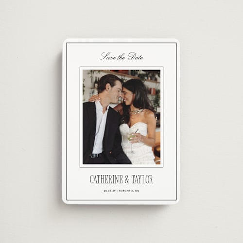 This is a silk save the date magnets with standard by Kelly Schmidt called formal minimalist printing on magnet paper in magnet