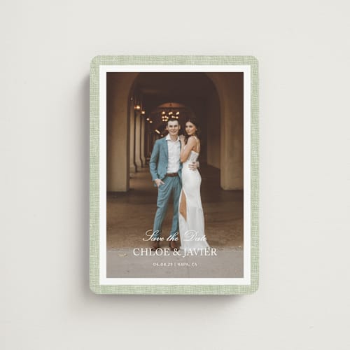 This is a garden save the date magnets with standard by Kelly Schmidt called summer linen printing on magnet paper in magnet