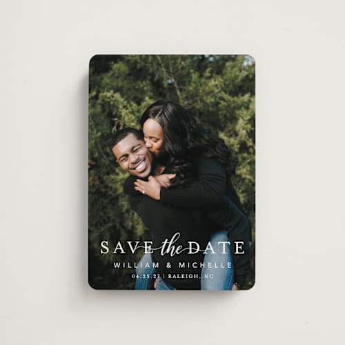 This is a snow save the date magnets with standard by MC Designs called convey our love printing on magnet paper in magnet