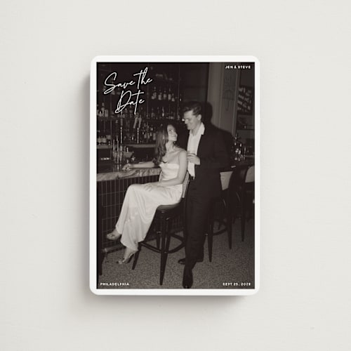 This is a cloud save the date magnets with standard by Inkblot Design called corners printing on magnet paper in magnet