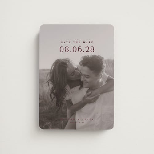 This is a mulberry save the date magnets with standard by Lucrecia Caporale called classic big date printing on magnet paper in magnet