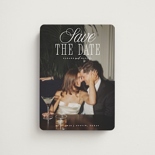 This is a porcelain save the date magnets with standard by Maria Alou called his & hers printing on magnet paper in magnet