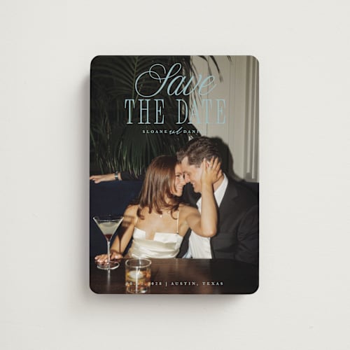 This is a capri save the date magnets with standard by Maria Alou called his & hers printing on magnet paper in magnet