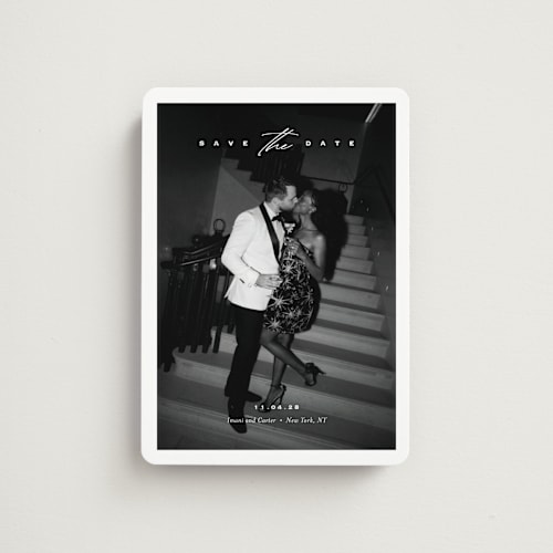 This is a diamond save the date magnets with standard by Eric Clegg called casual elegance printing on magnet paper in magnet