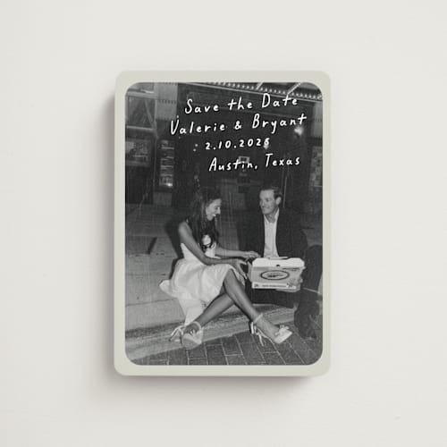 This is a toasted marshmallow save the date magnets with standard by Anna Elder called film printing on magnet paper in magnet