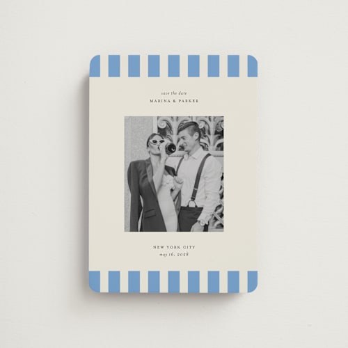 This is a sky save the date magnets with standard by Jackie Crawford called modern border printing on magnet paper in magnet