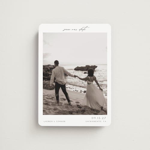 This is a pearl save the date magnets with standard by Nicole Walsh called pano printing on magnet paper in magnet