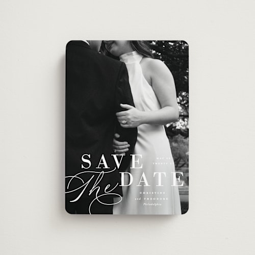 This is a cloud save the date magnets with standard by Ashley Rosenbaum called composition printing on magnet paper in magnet