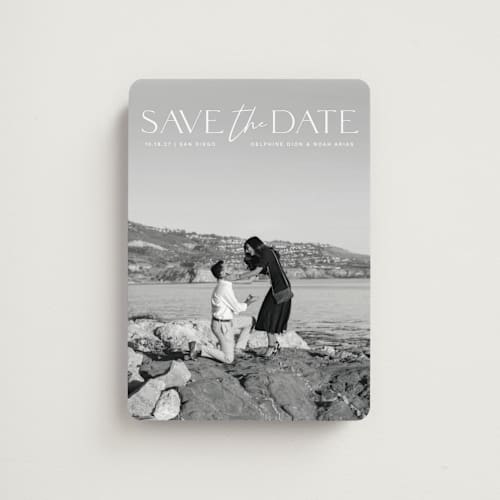This is a moonstone save the date magnets with standard by Olivia Raufman called breathtaking printing on magnet paper in magnet