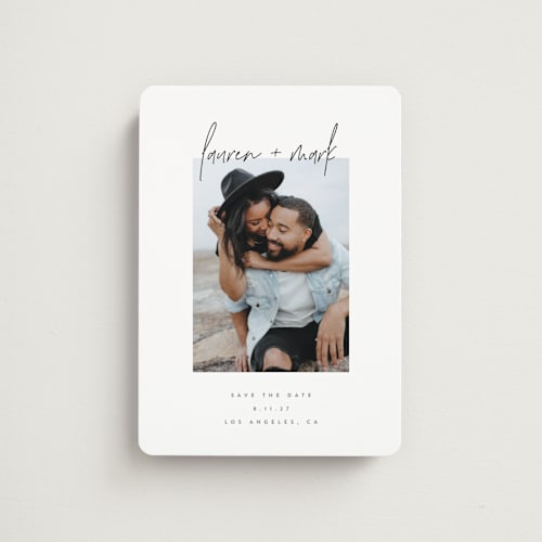 This is a night save the date magnets with standard by JoAnn Jinks called simply script printing on magnet paper in magnet