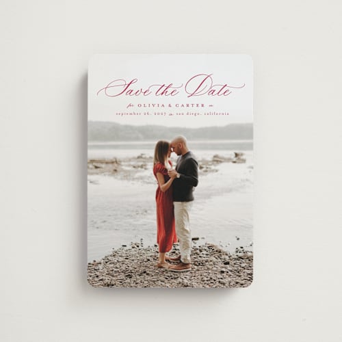 This is a wine save the date magnets with standard by Ashlee Townsend called enchanted love printing on magnet paper in magnet