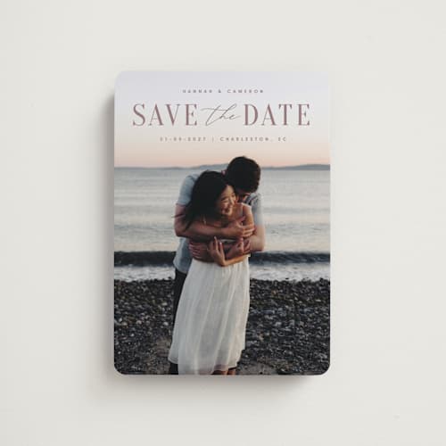 This is a mauve save the date magnets with standard by Zani van Zyl called danielle printing on magnet paper in magnet