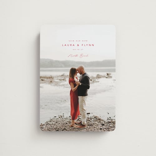 This is a berry save the date magnets with standard by chocomocacino called manchego printing on magnet paper in magnet