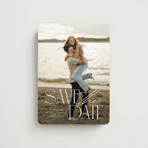 This is a sugar save the date magnets with standard by Jessica Williams called stacked class printing on magnet paper in magnet