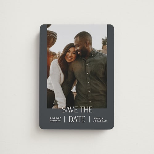 This is a midnight save the date magnets with standard by Pixel and Hank called passionate printing on magnet paper in magnet