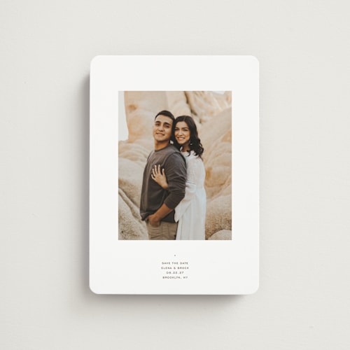 This is a salt save the date magnets with standard by Olivia Kanaley Inman called intention printing on magnet paper in magnet