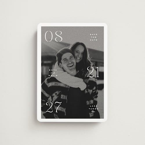 This is a classic save the date magnets with standard by Olivia Kanaley Inman called elements printing on magnet paper in magnet