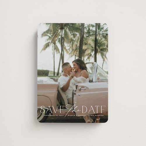 This is a snow save the date magnets with standard by Yaling Hou Suzuki called a fun ride printing on magnet paper in magnet