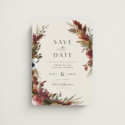 This is a autumn save the date magnets with standard by Kate Ahn called poetique printing on magnet paper in magnet