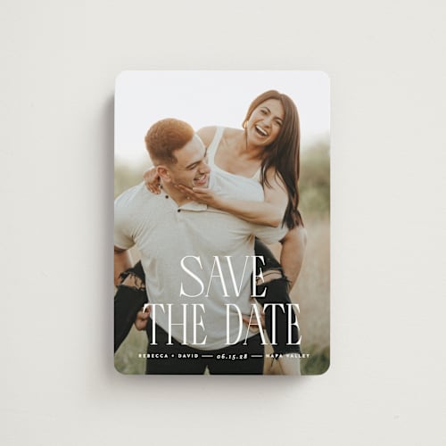 This is a cloud save the date magnets with standard by JoAnn Jinks called headlined printing on magnet paper in magnet