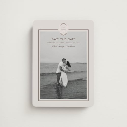 This is a dove save the date magnets with standard by Rachelle Clarke called modern monogram printing on magnet paper in magnet