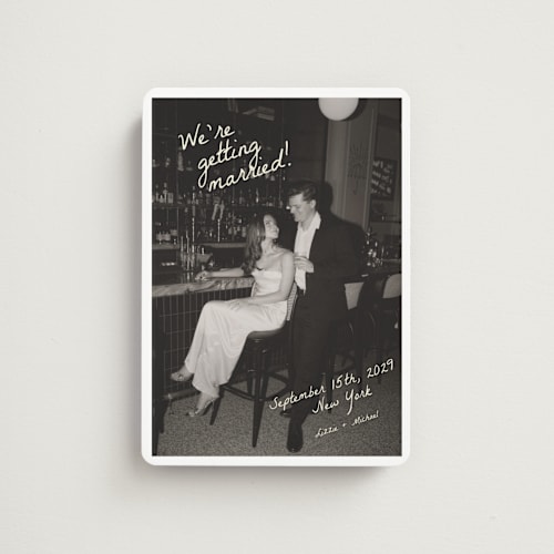 This is a sublime save the date magnets with standard by Helena Vitto called birds of paradise printing on magnet paper in magnet