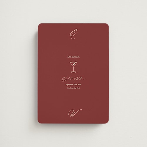 This is a burgundy save the date magnets with standard by Helena Vitto called elizabeth printing on magnet paper in magnet