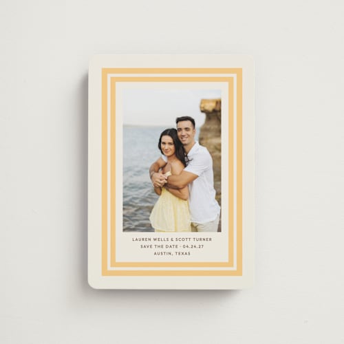 This is a sunflower save the date magnets with standard by Megan Davis called negroni printing on magnet paper in magnet